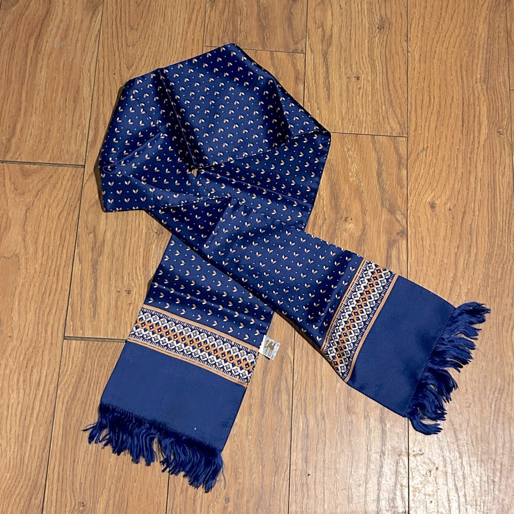 Zhenzi Unisex Two-Sided Silk Scarf with Silk Fringe Ends 47” x 6”